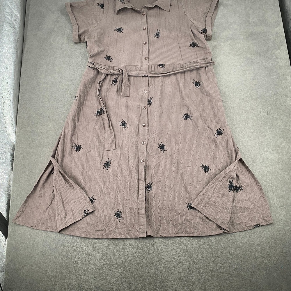 Disturbia Mauve Brown Beetle Embroidered Seersucker Shirt Dress Plus Size US 16 - Picture 7 of 9